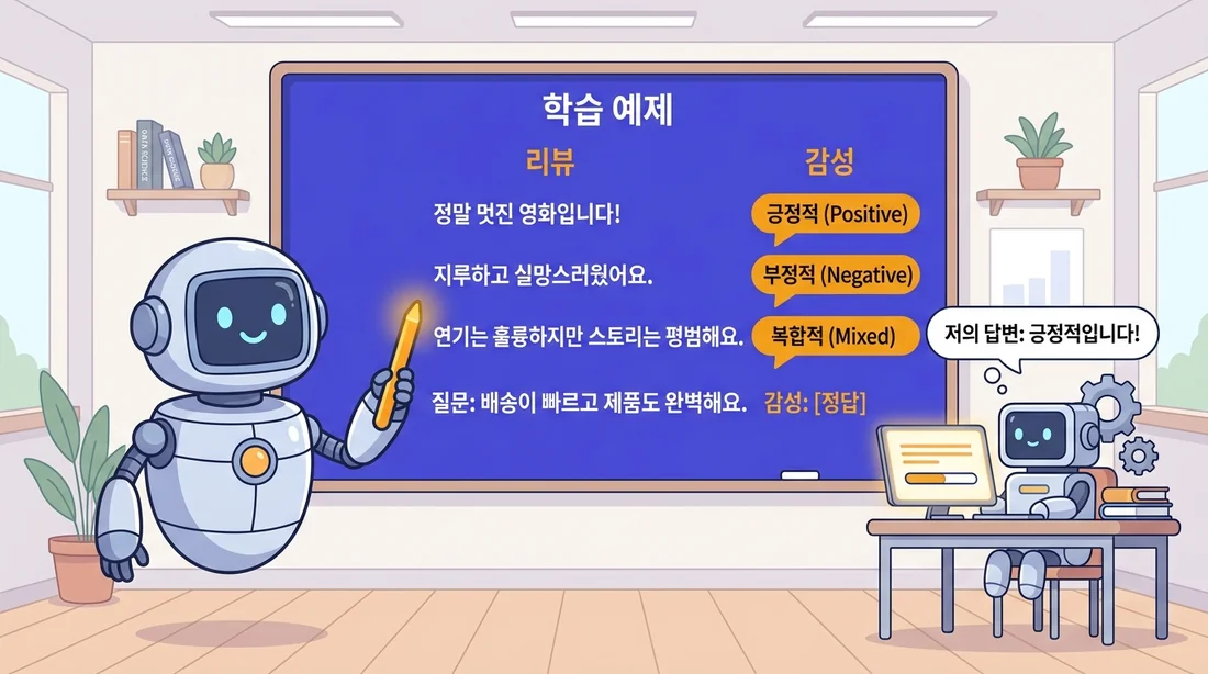 few-shot — 리뷰→감성 예시 몇 개로 패턴을 세우면 모델이 같은 형식으로 답한다