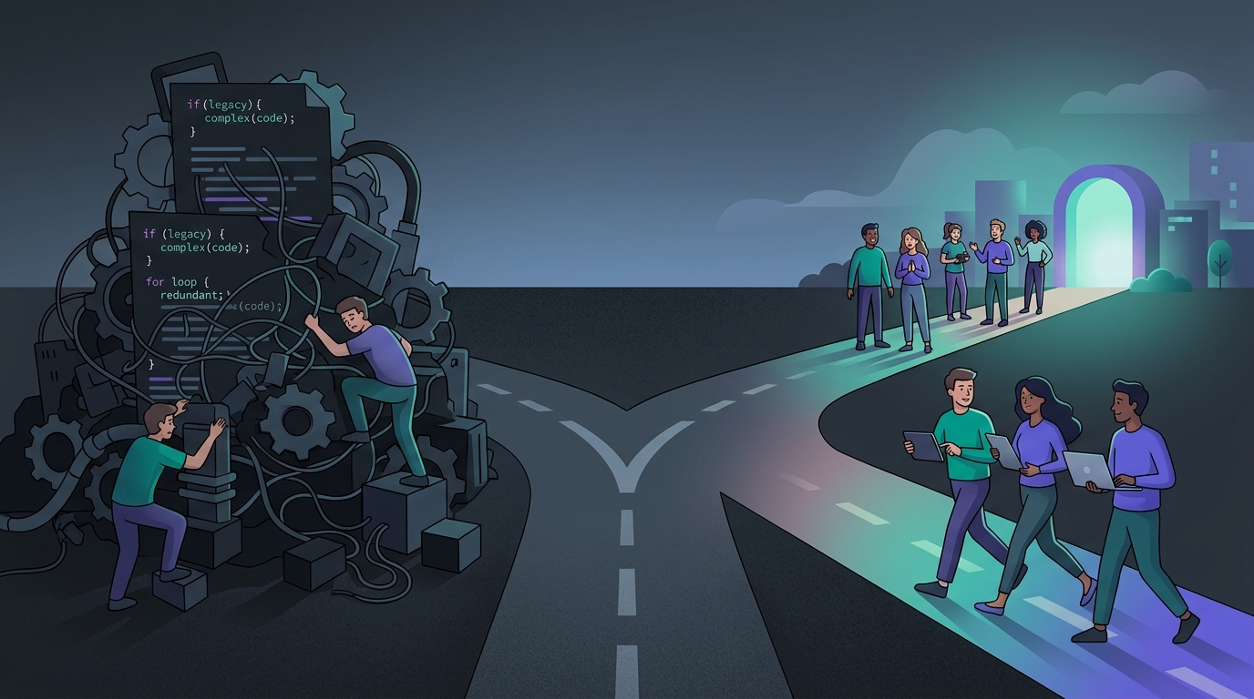 🎨 Two software teams at a fork in the road — one…
