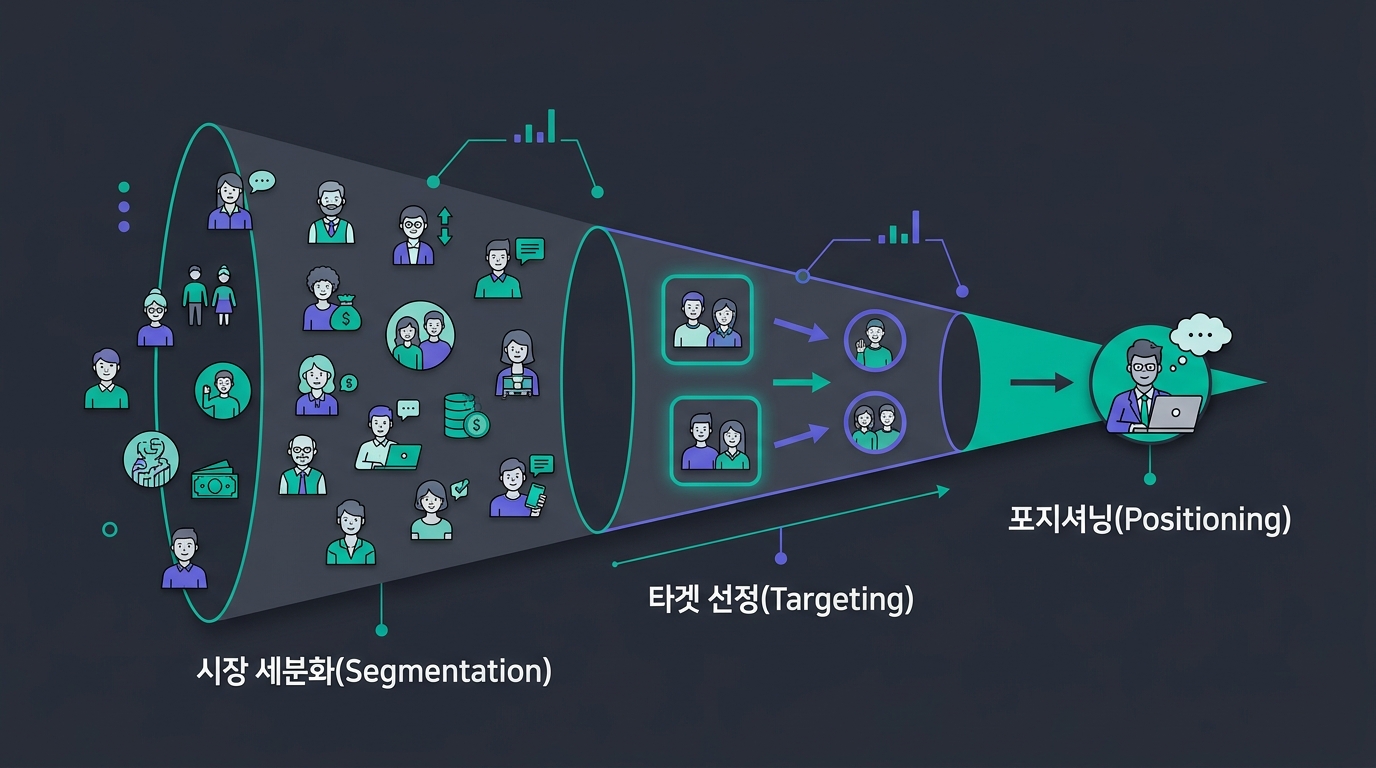 🎨 STP strategy as a funnel narrowing left to rig…