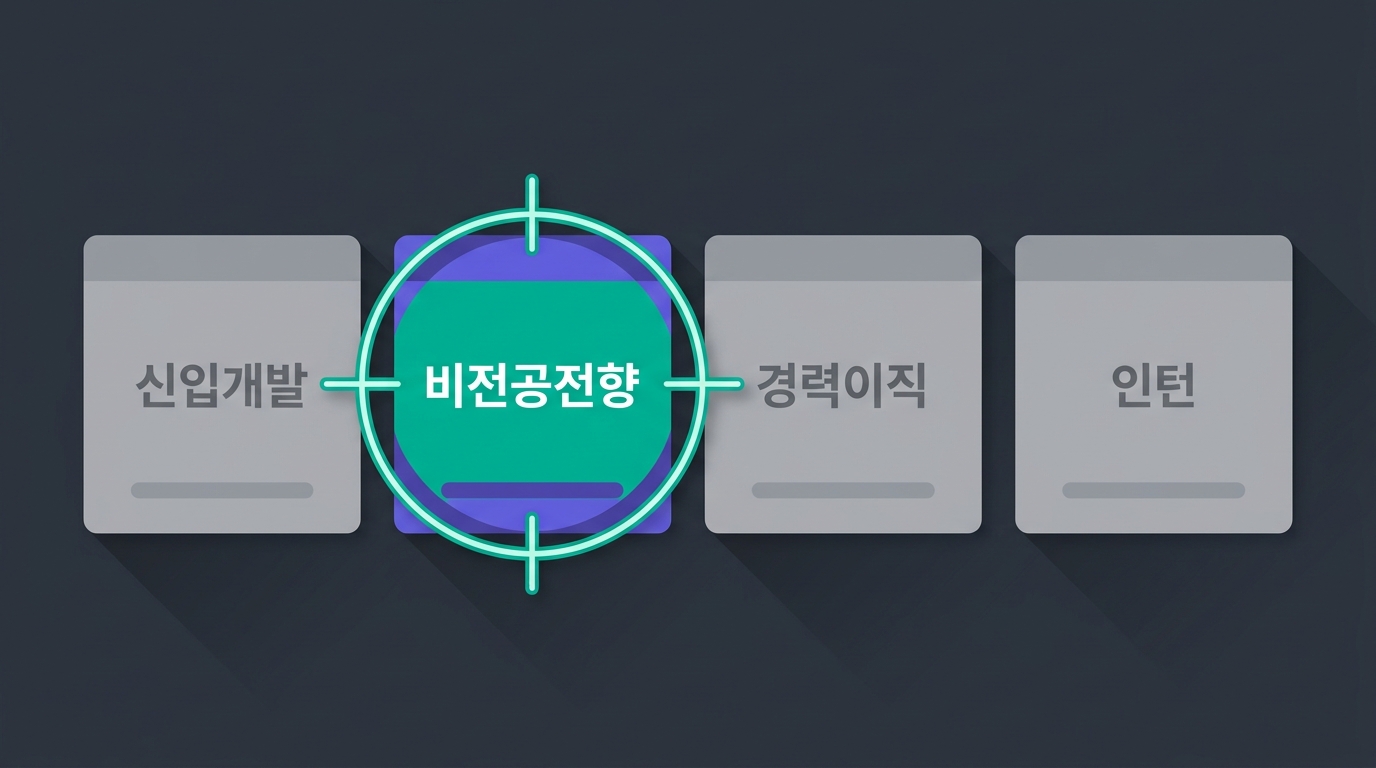🎨 Four segment blocks 신입개발·비전공전향·경력이직·인턴 in a ro…