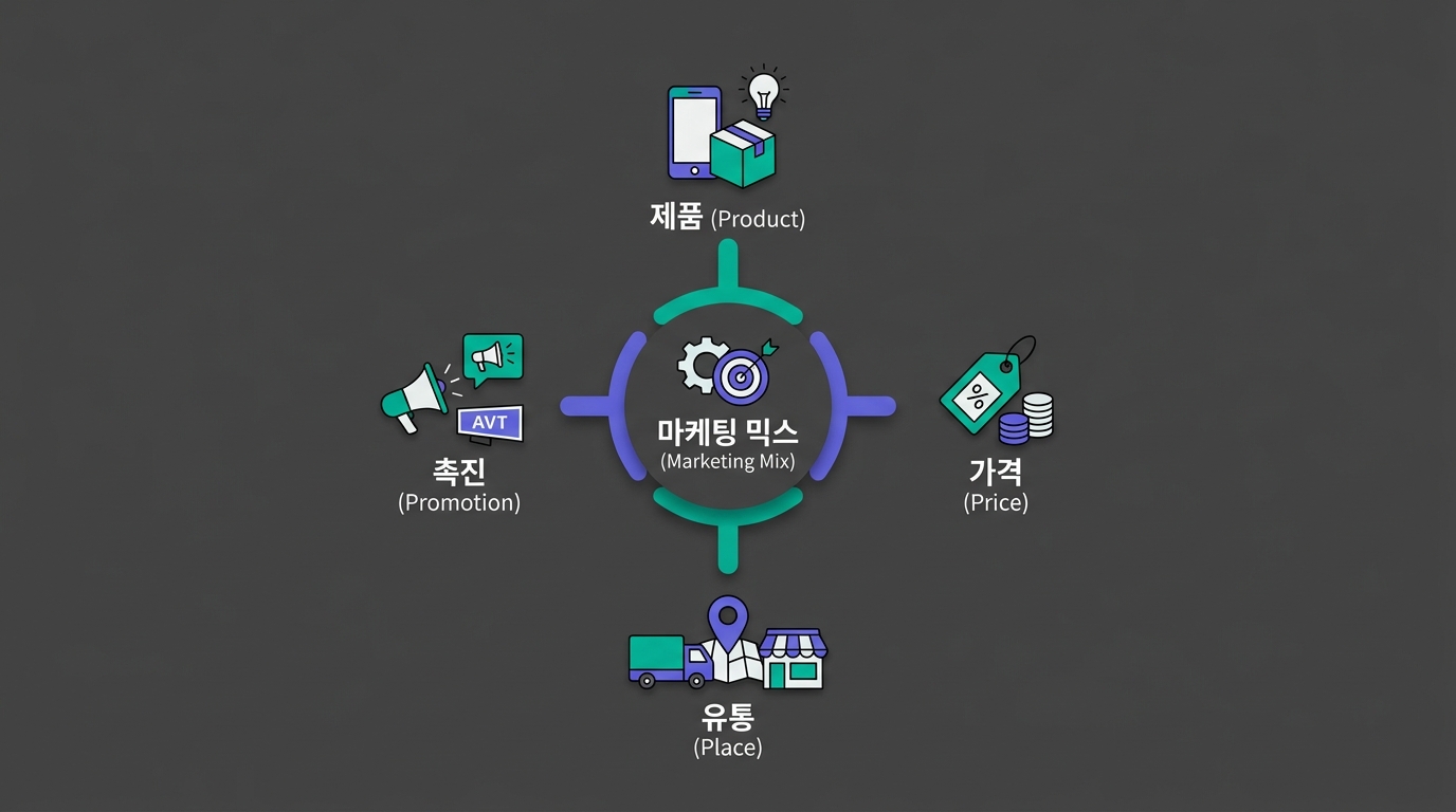 🎨 Marketing mix 4P diagram: a central product hu…