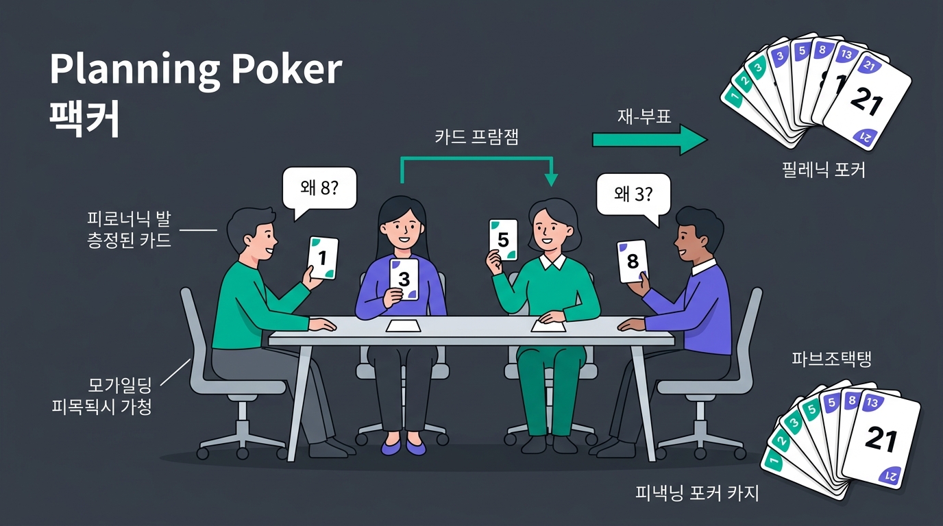 🎨 A detailed Planning Poker scene. A team of 4 a…