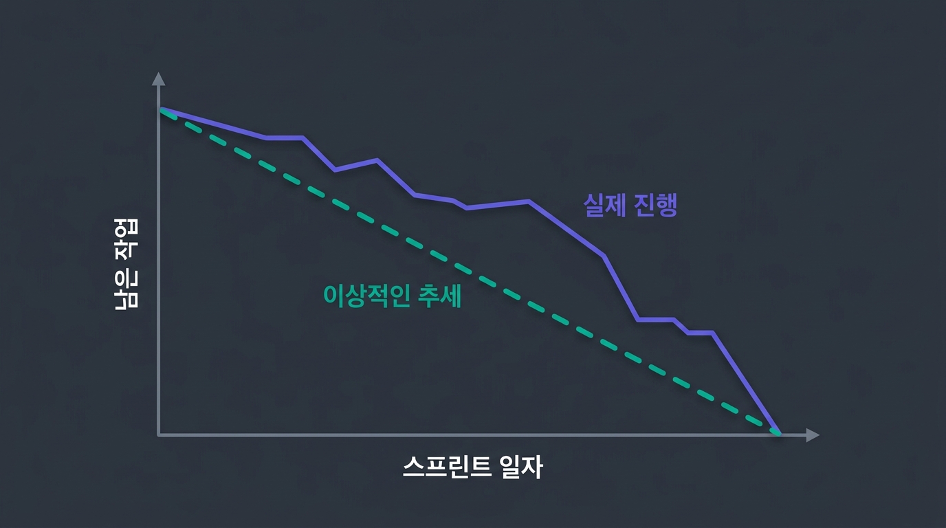 🎨 A clean burndown chart: x-axis '스프린트 일자', y-ax…