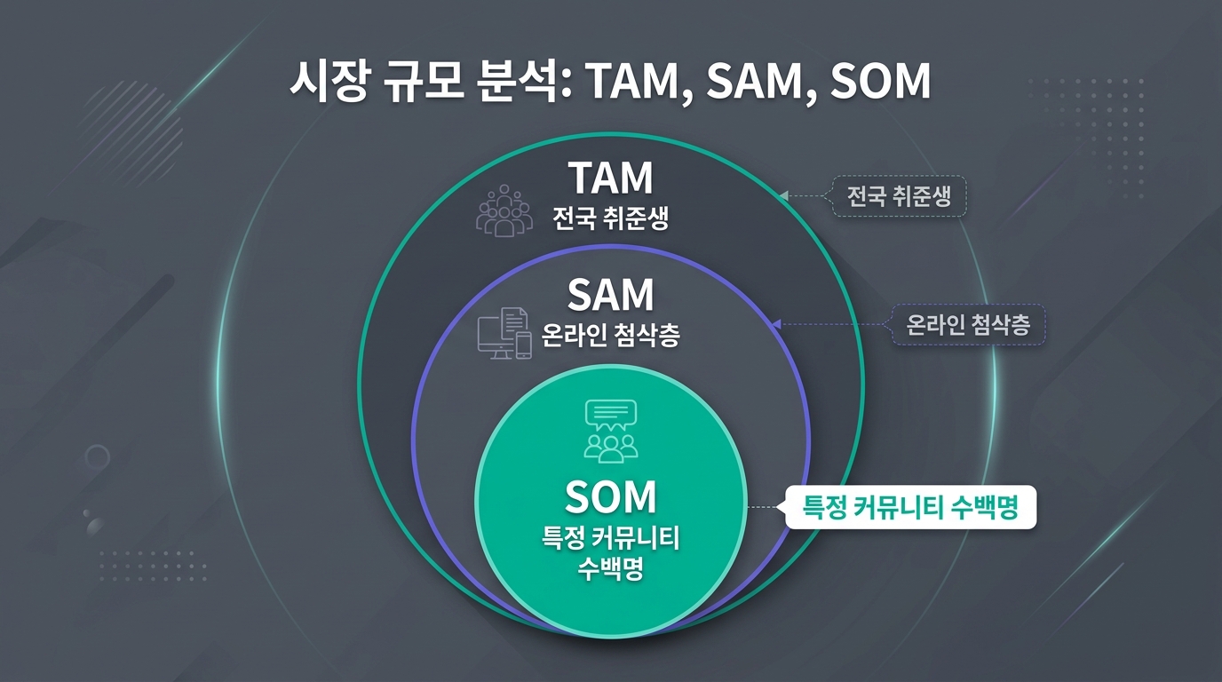🎨 Three concentric circles diagram labeled TAM (…