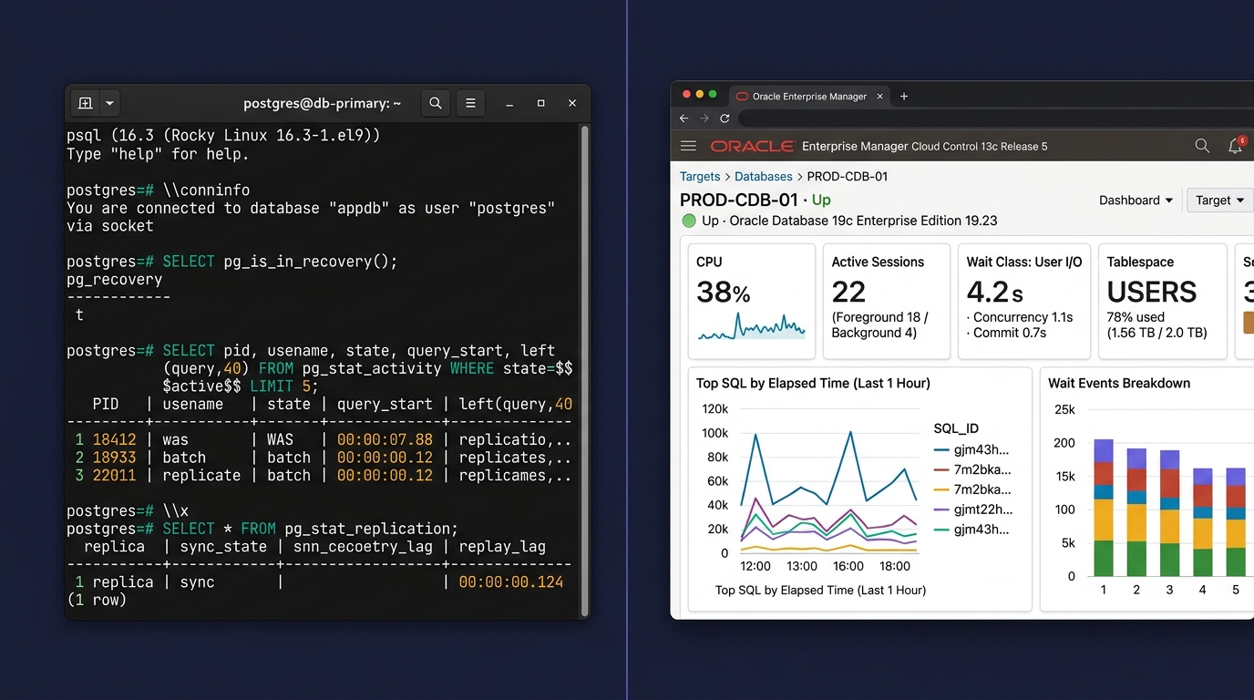 🎨 Editorial split-screen mockup of two DB operat…