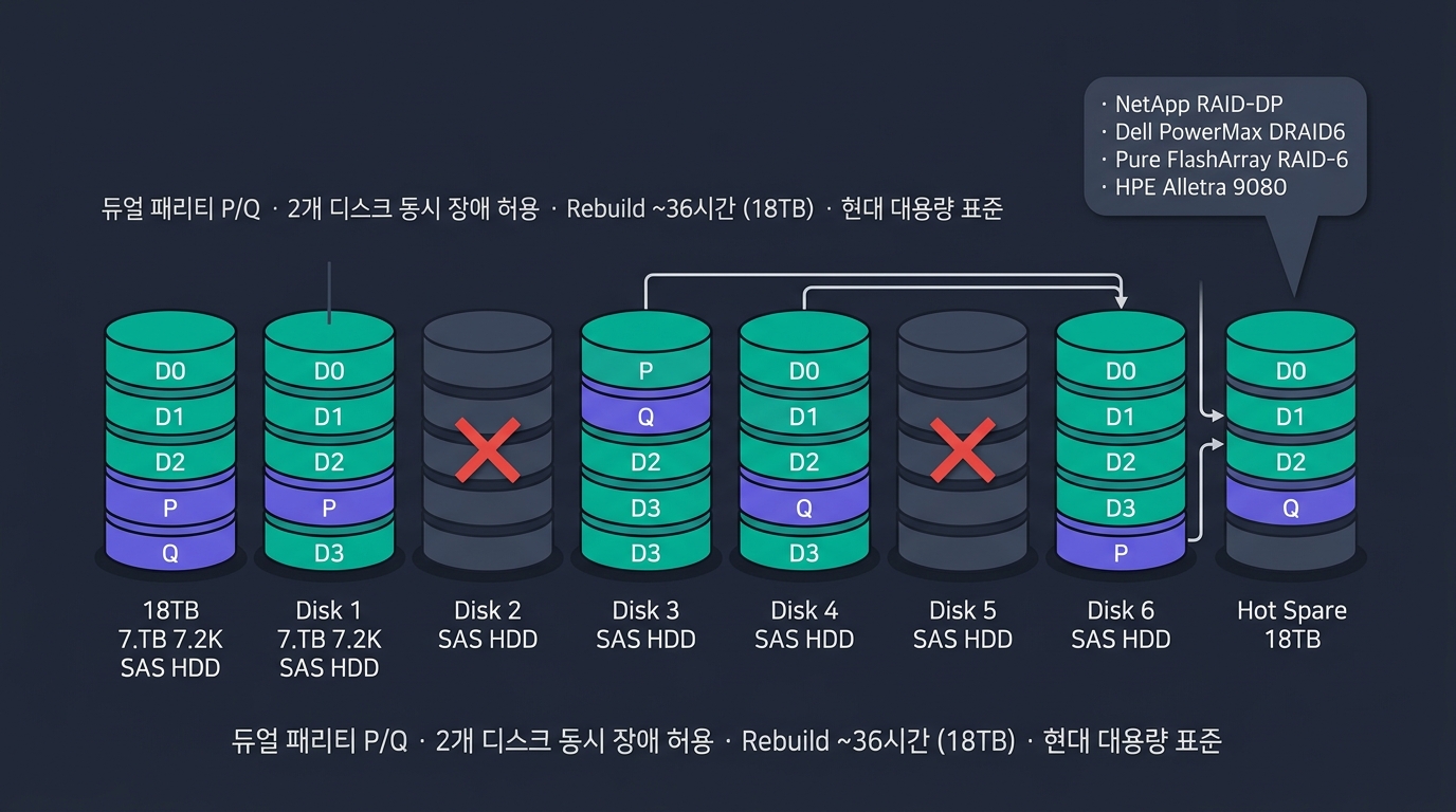 🎨 Editorial cros6-section diagram of RAID 6 on d…