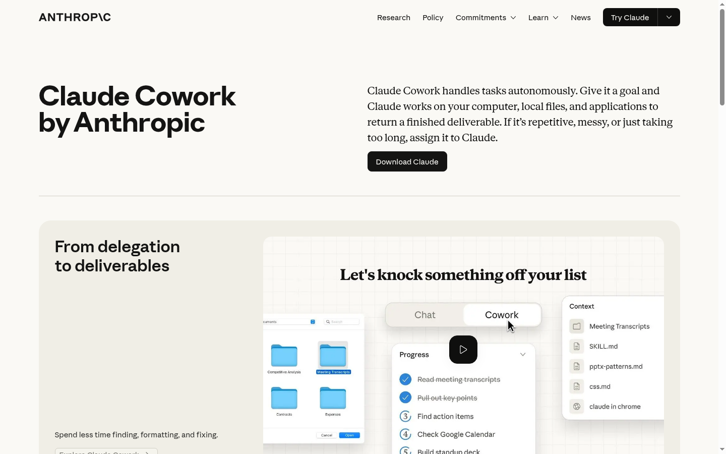 Claude Cowork 제품 페이지