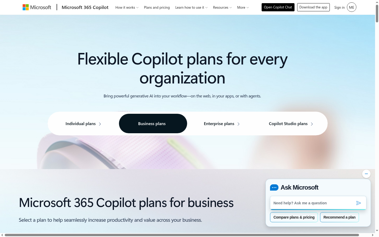 Microsoft 365 Copilot 가격 페이지
